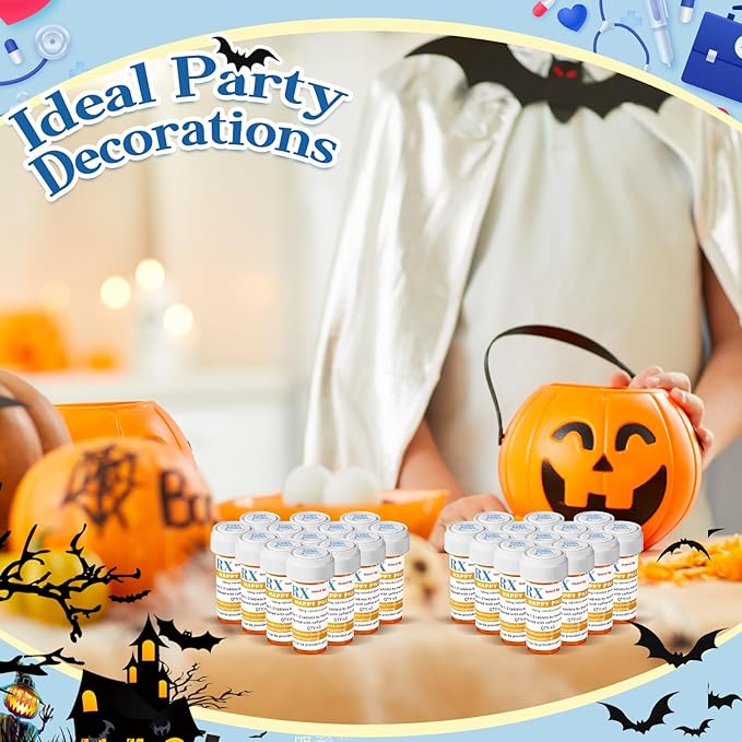 50 Set Nursing Halloween Party Supplies 50 Empty Pill Bottles with Caps Plastic Medicine Containers with 50 Sticky Label Pill Vial for Nurse Party Favors Serve (8 Dram)
