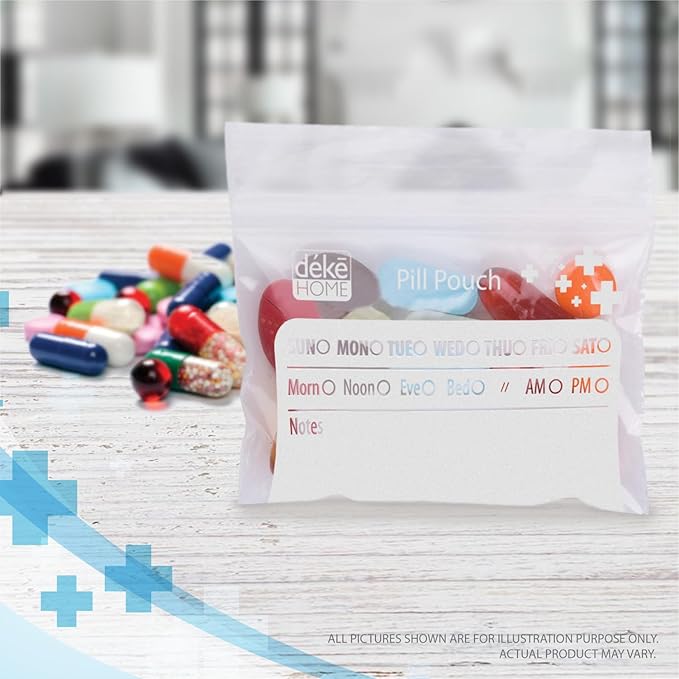 Deke Home - 250 Pack Clear Resealable Pill Bags (4x2.75 in), Travel Medicine Pouches with Write-On Label, BPA-Free Disposable Pill Organizer for Medications, Vitamins & Supplements
