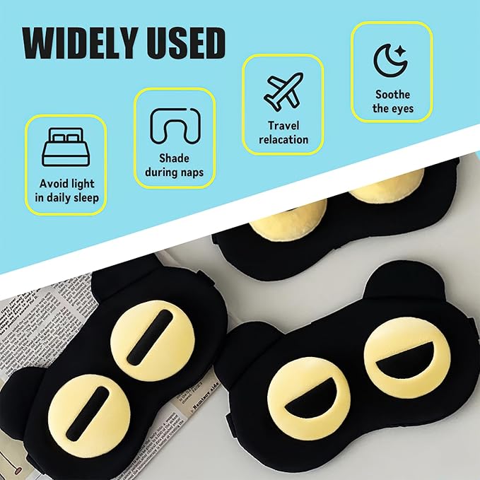 2PCS Cute Eye Mask for Sleeping - Soft Lightweight Eye Cover with Adjustable Strap, Funny Eyeshade Covers, Sleeping Mask for Blindfold Game
