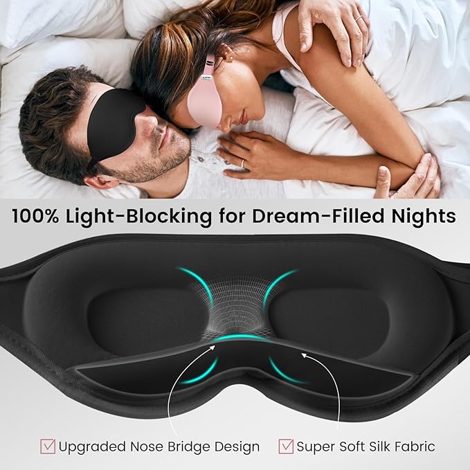 Audree Eye Mask for Sleeping - 3D Contoured 100% Sleep Mask Light Blocking | Eyemask for Women and Men, Zero Eye Pressure Night Blindfold | Soft Eye Cover
