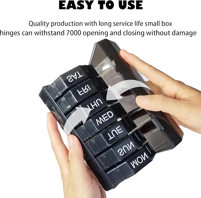 Weekly Pill Organizer 4 Time a Day，Pill Dispensers， Pill Box 7 Day with 28 Extra Large Compartments Portable Travel ，4 Times a Day Pill Case, for Medication/Vitamins/Fish Oils (Black)