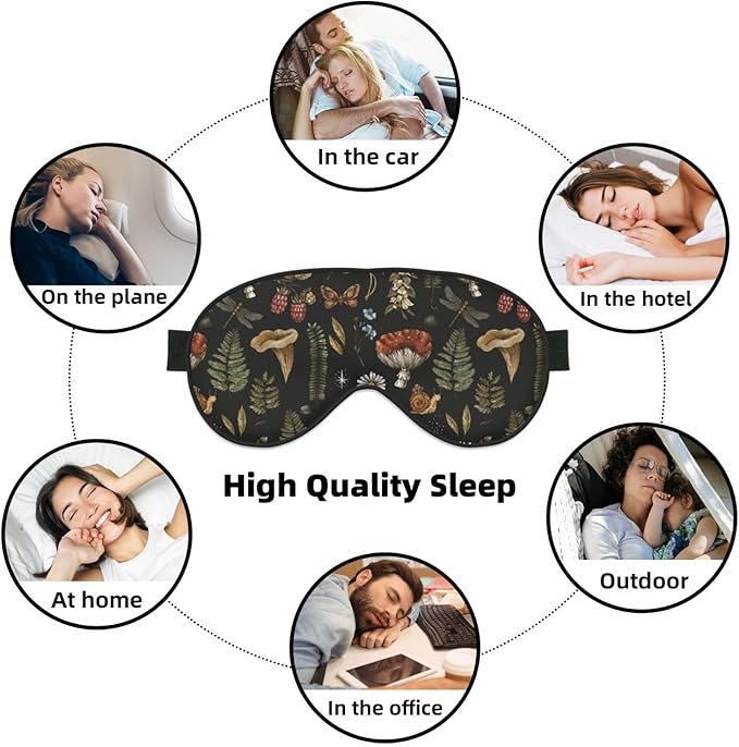 Vintage Mushroom Fern Sleep Mask Eye Mask with Adjustable Strap Eye Sleep Shade Cover Blocks Light for Women Men Airplane Travel Nap