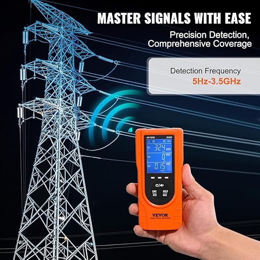 VEVOR 3-in-1 EMF Meter, 5Hz - 3.5GHz, Handheld Rechargeable Electromagnetic Field Radiation Detector, Digital LCD EMF Tester for EF MF RF Home Inspections Outdoor Ghost Hunting Paranormal Equipment
