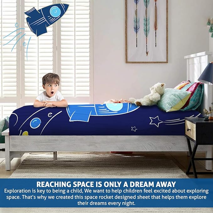 Deep Pressure Sensory Bed Sheet – Twin Sensory Compression Sheet Breathable Sleep Pod Blanket for Better Sleep Support – Calming Compression Blankets for Kids and Adults Rocketship Design