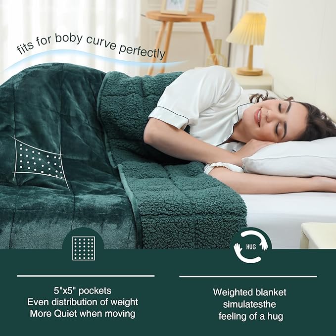 Aemicion Plush Sherpa Weighted Blanket Queen Size 15lbs - Soft Cozy Fleece Heavy Weighted Blanket, Breathable and Washable -Gift for Women Men-Green