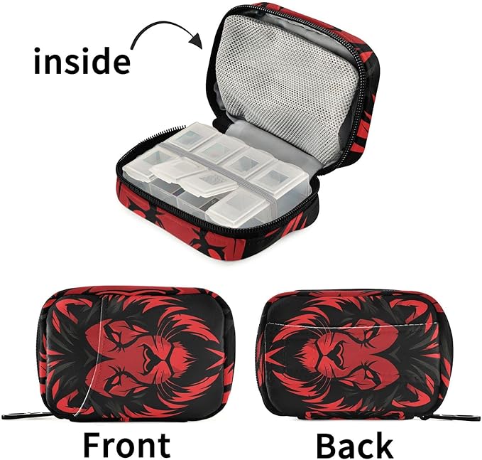 Red Lion Head Travel Pill Organizer Weekly Small (Cute) Pill Box 7 Day Pill Case Vitamin Holder Pill Bottle Organizer