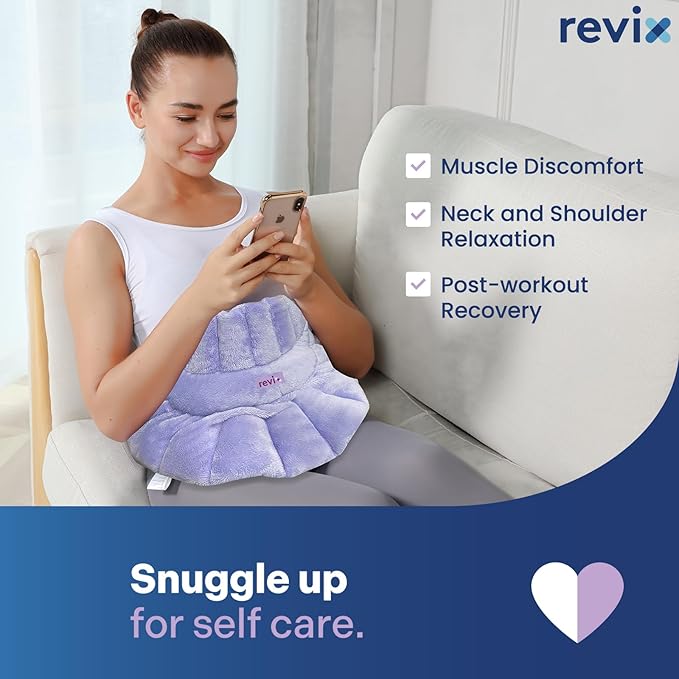 REVIX Heated Neck Wrap Microwave Heating Pad for Neck and Shoulders Pain Relief, Weighted Neck Warmer Microwavable with Miost Heat, Unscented