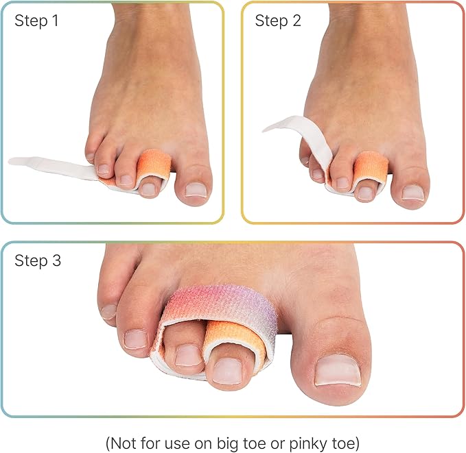 ZenToes Hammer Toe Corrector for Women & Men - Reusable Fabric Buddy Wraps for Broken Toes - Cushioned Toe Splint for Protection & Recovery & Hammertoe Straightener - 4 Count (OSFM, Rainbow)