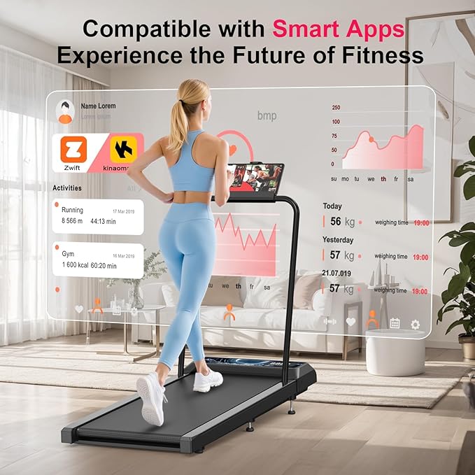 Walking Treadmill Pad with Incline - Portable Under Desk Treadmill, Walking Mat Pad with Handle Bar, 2.5HP Low Noise, 2 in 1 Treadmills for Home Office