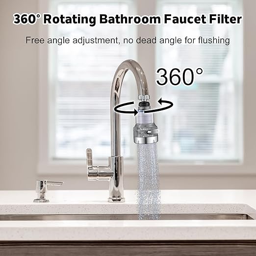 3 Pack Sink Water Filter Faucet, 360° Rotating Faucet-Mount Water Purifier with 10 Filter Cartridges, Removes Chlorine, Fluoride & Heavy Metals from Hard Water for Kitchen & Bathroom