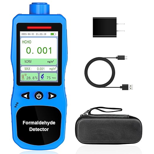 Formaldehyde Detector, Rechargeable HCHO Monitor with Vibration, Visual & Sound Alarms, Temperature Humidity Meter, Formaldehyde Air Quality Tester for Home, Work