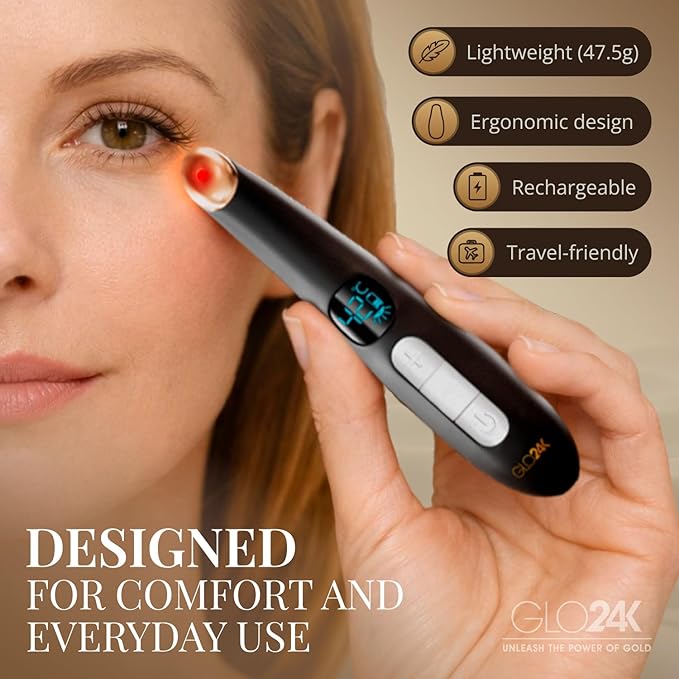 GLO24K Eye Care Beauty Massager. for Radiant, Beautiful Skin Around The Eyes (2 Pack)