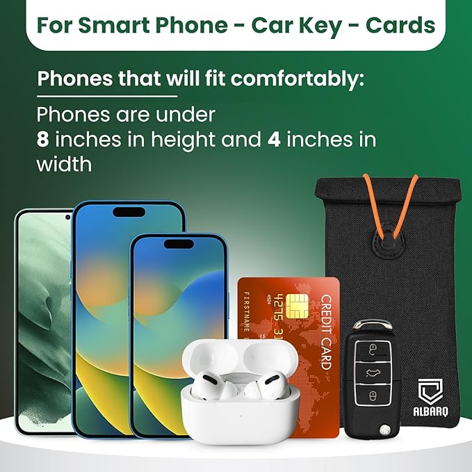 Premium EMF Blocker Case For Cell Phone Protection Size 8inx4in Anti Shield Sleeve Faraday Pouch Military Grade Faraday Bags For Phones Car Key Fob Cover 5G RF GPS Signal data Blocking Faraday Fabric