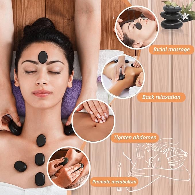 Hot Stones Massage Set, 20Pcs Basalt Hot Stones with Heater Kit, Massage Stones for Professional or Home spa, Relaxing, Healing, Pain Relief