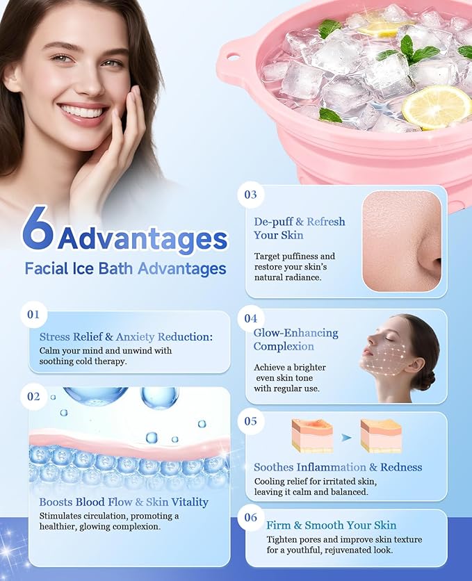 Face Bowl for Ice with Built-in Ice Tray Collapsible Silicone Facial Ice Bath Bowl Small Reusable Cold Plunge Basin, Ideal for Home Travel Use, Cold Bath Spa Tool