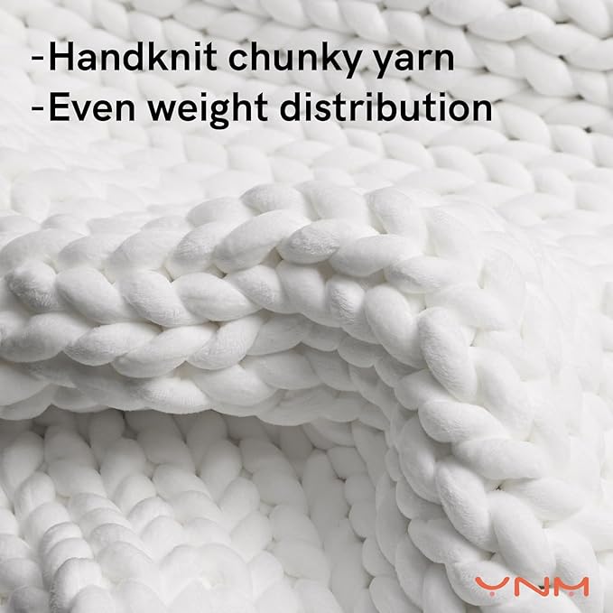 YnM Velvet Weighted Blanket, Handmade Chunky Knitted Design, Soft and Cozy, Temperature Regulating and Breathable, Machine Washable Throw for Sleep or Home Decor (White, 80x87 Inch, 25lbs)