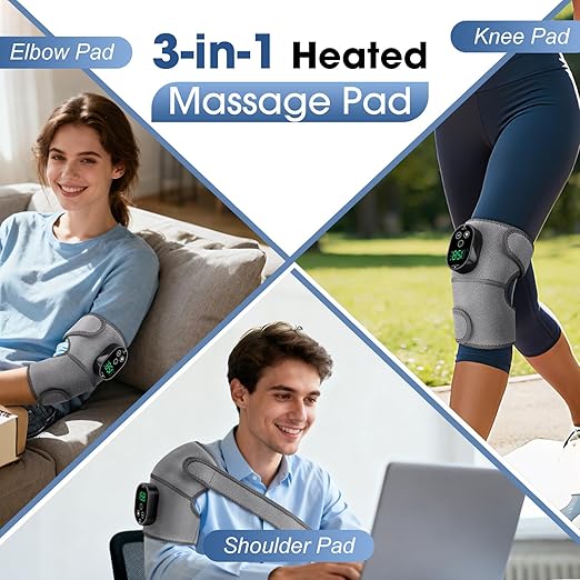 Cordless Heated Knee Massager 3-in-1 Electric Knee Massager with Heat Heating Pad Elbow Shoulder Pain Relief,Heated Knee Brace for Arthritis with Massage with 3 Vibration & 6 Heating Modes