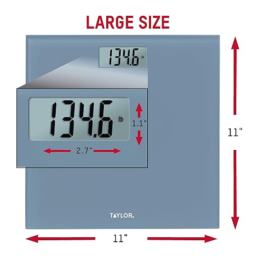 Taylor Digital Glass Bathroom Scale for Body Weight, Durable Platform, Digital Weighing Machine for People, Easy-to-Read Display, 350 lb Capacity, Slate Blue