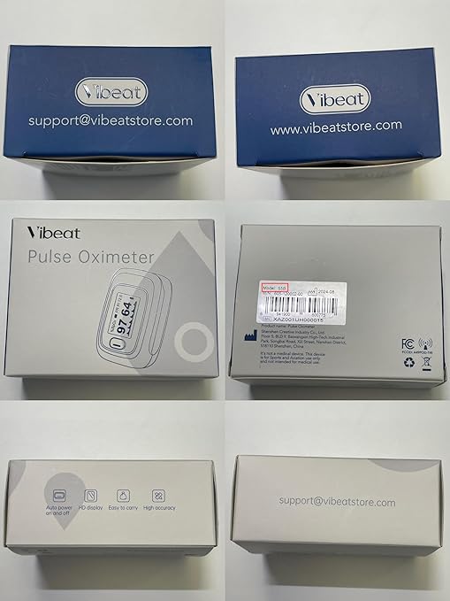 Vibeat Fingertip Pulse Oximeter, Blood Oxygen Saturation Monitor, Finger O2 Sensor with Pulse Rate, Batteries and Lanyard Included, Black
