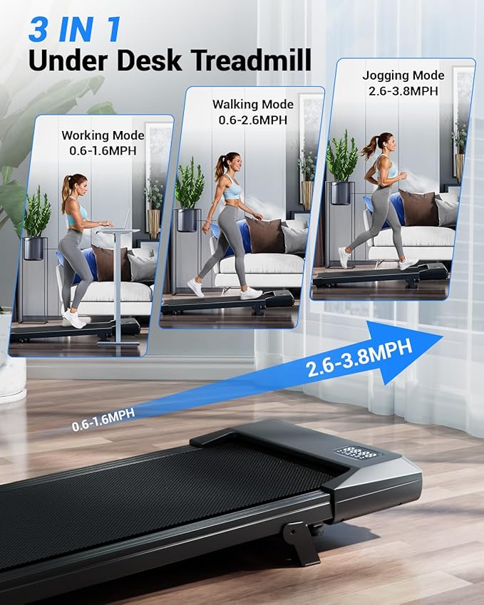Superun Walking Pad with 6% Incline, Under Desk Treadmill for Home Office, 3 in 1 Portable Walking pad Treadmill with Remote Control and LED Display, 2.5HP Quiet Mini Treadmills, 300 lbs Capacity