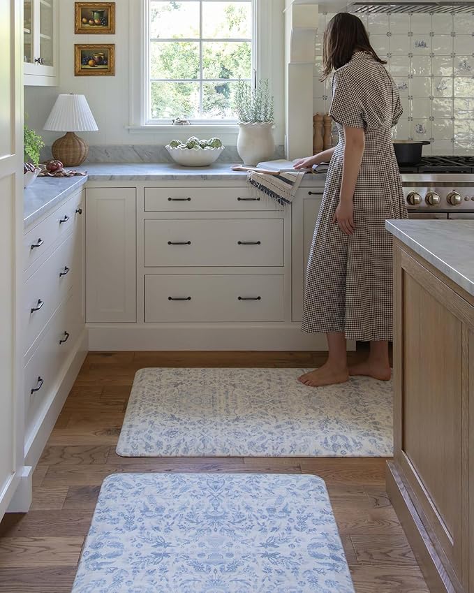 House of Noa Nama Standing Mat – Anti-Fatigue Cushioned Kitchen Mats for Floor | Ergonomic Bounce-Back Foam Kitchen Mats | Anti-Fatigue Mats for Kitchen & Standing | Emile Porcelain Blue | 22" x 54"