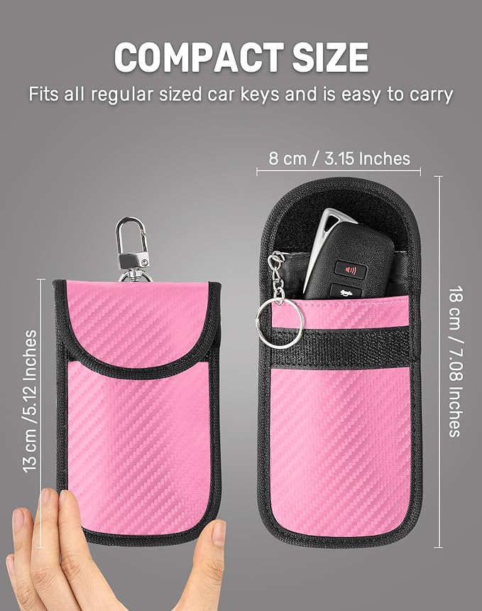 Upgraded Faraday Bag for Key Fob (2 Pack), Premium Faraday Key Fob Protector– Car RFID Signal Blocking, Car Security Protection, Anti-Theft Pouch, Anti-Hacking Case Blocker Pink