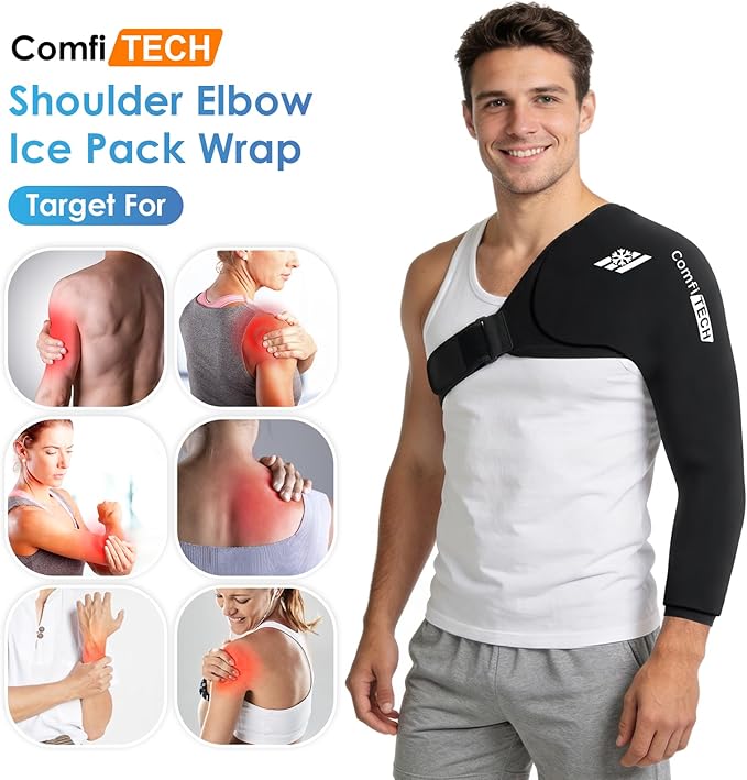 ComfiTECH Shoulder Arm Ice Pack Wrap for Pitchers & Volleyball Players, Reusable Ice Pack for Shoulder & Elbow & Arm Cooling, Adjustable Ice Arm Sleeve for Post-Training Recovery & Muscle Comfort, L