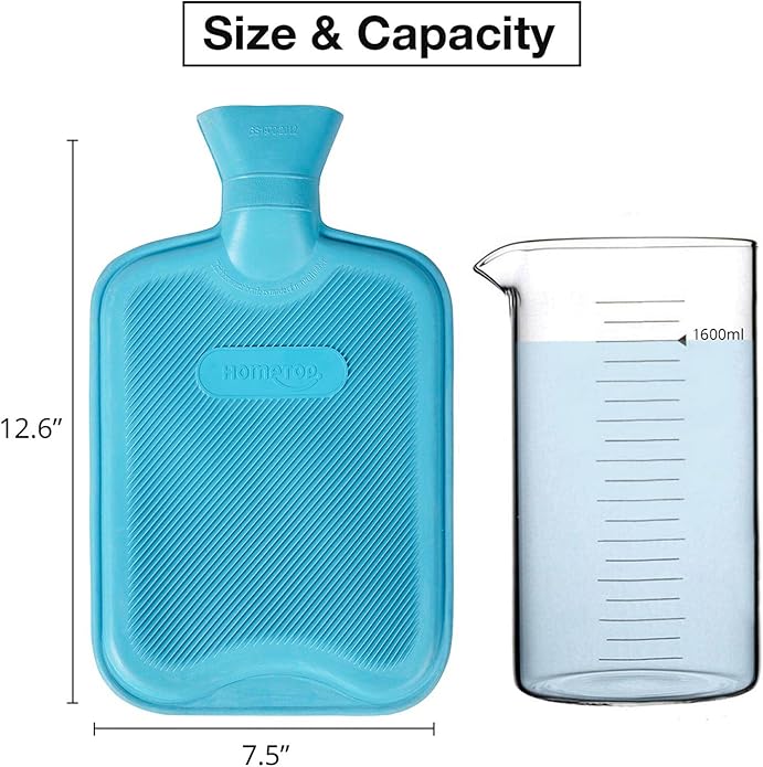 HomeTop Premium Classic Rubber Hot or Cold Water Bottle with Soft Fleece Cover