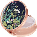 Rouidr Pill Box, 3 Compartment Medicine Pill Case, Small Metal Travel Medicine Box for Purse & Pocket, Rose Gold, Dandelion