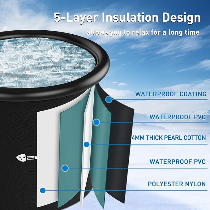Yesker 110-Gallon Oval Ice Bath Tub with Storage Bag, Multi-Layered Portable Cold Plunge Tub with Cover, Drop-In Bathtub Foldable for Athletes, Home Gym, Outdoor Use