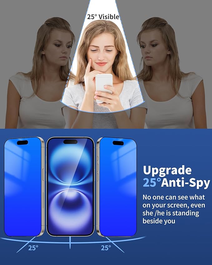 2 Pack Privacy Screen Protector for iPhone 16 Plus Tempered Glass 25 Degree Anti-Spy 16Plus Gradient Colorful Anti Bluelight Easy Installation Frame Full Coverage Case Friendly (6.7 inch Blue)