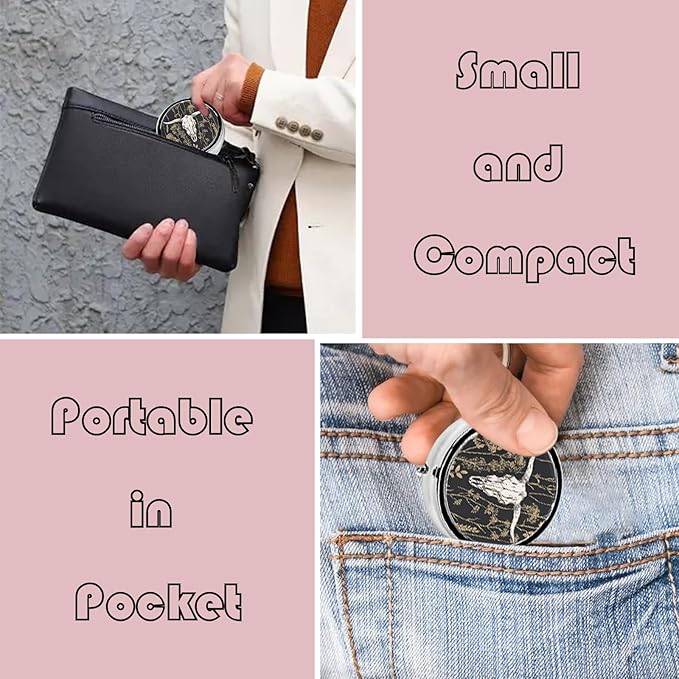 Metal Pill Organizer - 3-Compartment Mini Round Pill Case for Pocket & Purse, Portable Vitamin Holder, Easy-Open Design for Travel - Western Cow Skull Bones