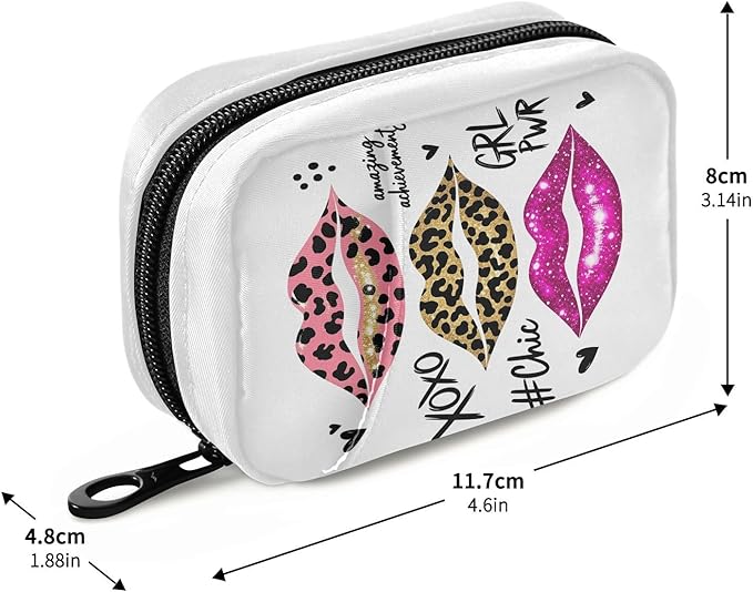 Glitter Leopard Lips Pill Organizer Case 7 Day Sexy Lips Shimmer Travel Pill Box with Zipper Portable Weekly Vitamin Medicine Supplement Holder Pouch Bag