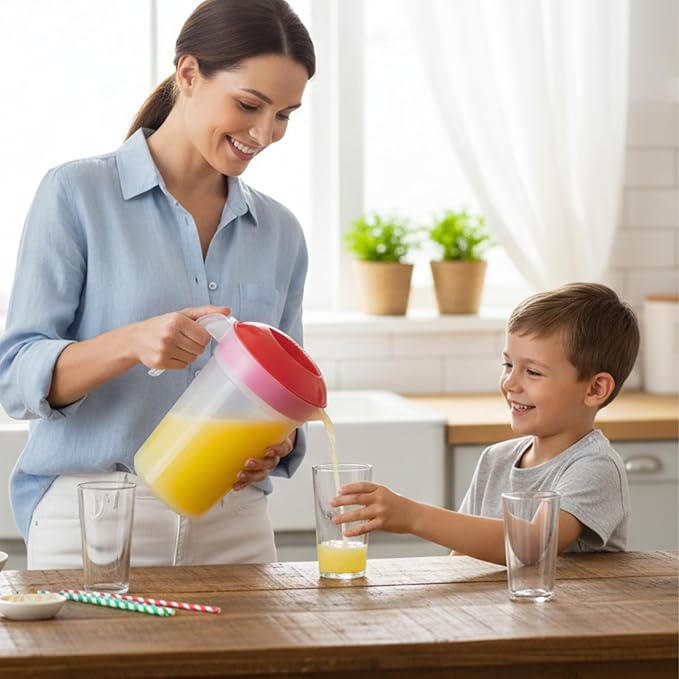 Tribello LARGE 1.3 Gallon Water Pitcher, Plastic Juice Pitcher With Lid - Dishwasher Safe, BPA Free, Colors May Vary (1.3 Gallon)