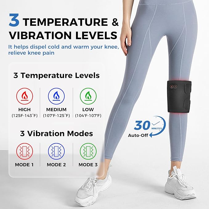 Heated Knee Massager, Cordless Heating Pad for Arthritis, 3 Vibrating & Heating Modes, Heated Knee Brace for Men Women Seniors (S)