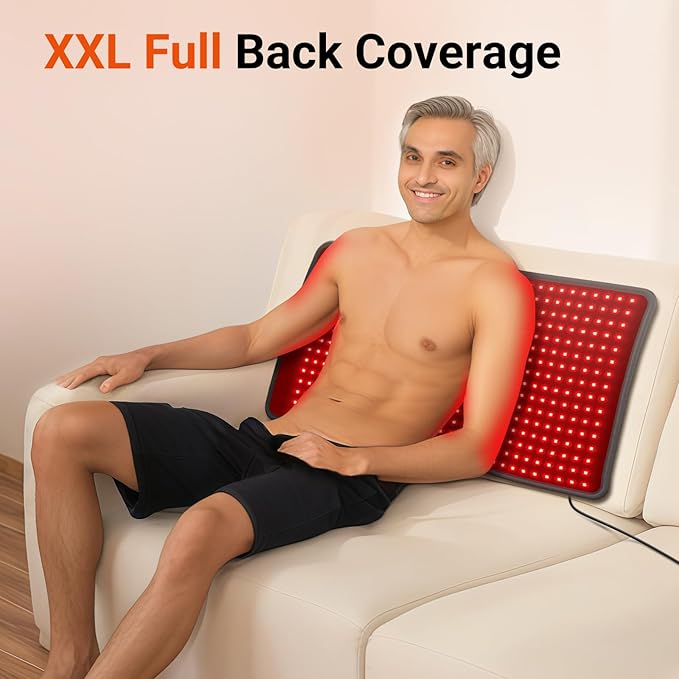 Comfytemp 33'' x 17'' Red Light Therapy Mat for Body, 480 LEDs Flexible Near Infrared Light Therapy Pad, 660nm & 850nm Light Blanket for Back Belly Knee Joints Muscle, 65W