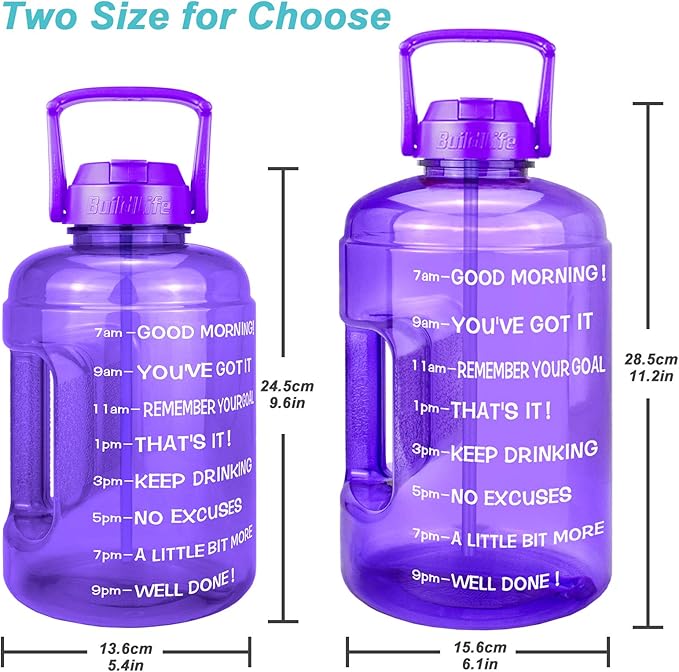 QuiFit 1 Gallon Water Bottle - with Straw & Motivational Time Marker Leak-Proof BPA Free Reusable Gym Sports Outdoor Large(128OZ/73OZ) Capacity Water Jug
