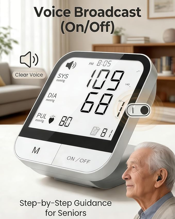 Arm Blood Pressure Monitor No App, 4.5" Large Screen, Extra Large Cuff 23-47cm, Voice Broadcast, Upper Arm BP Machine for Seniors Home Use