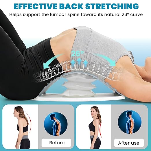 Back Stretcher for Lower Back Pain Relief - Adjustable Back Cracker Board, Ergonomic Lumbar Support Board, Back Cracking Device for Spinal Decompression, Scoliosis, Sciatica, Muscle Relaxation