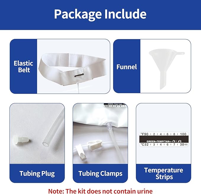 Urine Test Complete Kit - 2 oz to 4 oz Sample Bag on Belt,Portable Urine Test Bags with Temperature Strip for Used for Hospitals, Emergency and Travel