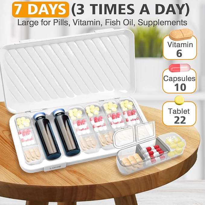 Travel Pill Organizer, 7 Day & Pill Organizer 3 Times A Day, 7 Day Pill Box - GloDeals Weekly Pill Organizer Daily Medicine Container Dispenser Case for Vitamin Fish Oil Supplement