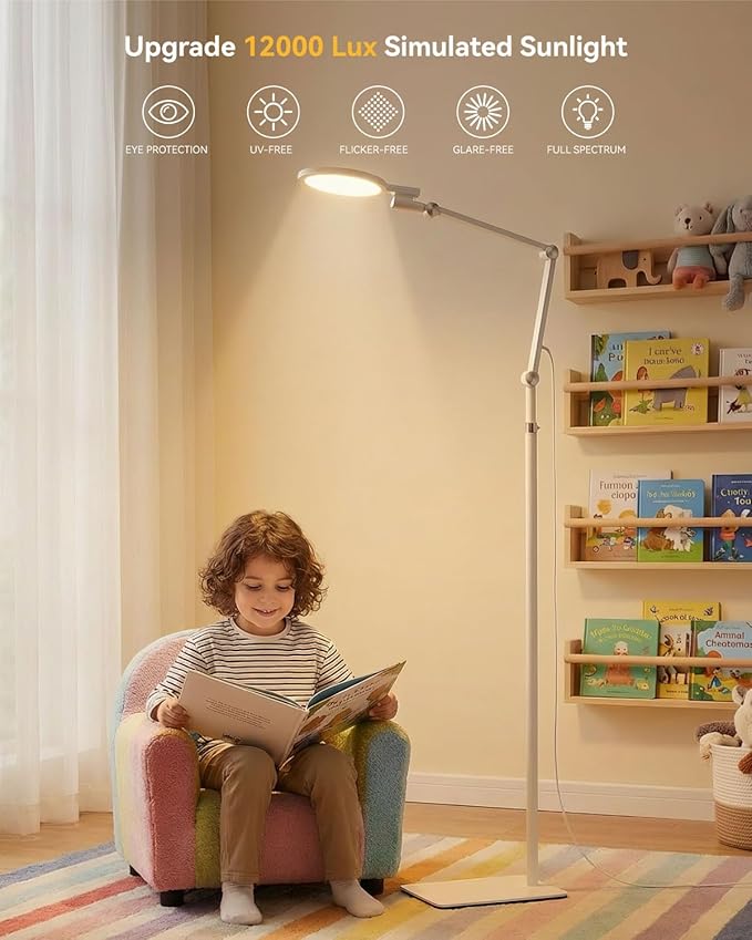 Light Therapy Lamp, 2-in-1 Sunlight & Red Light Therapy Lamp, UV-Free Sun Lamp,Adjustable Brightness & Color Temperature for Reading and Relaxation in Bedroom. (Classic White)