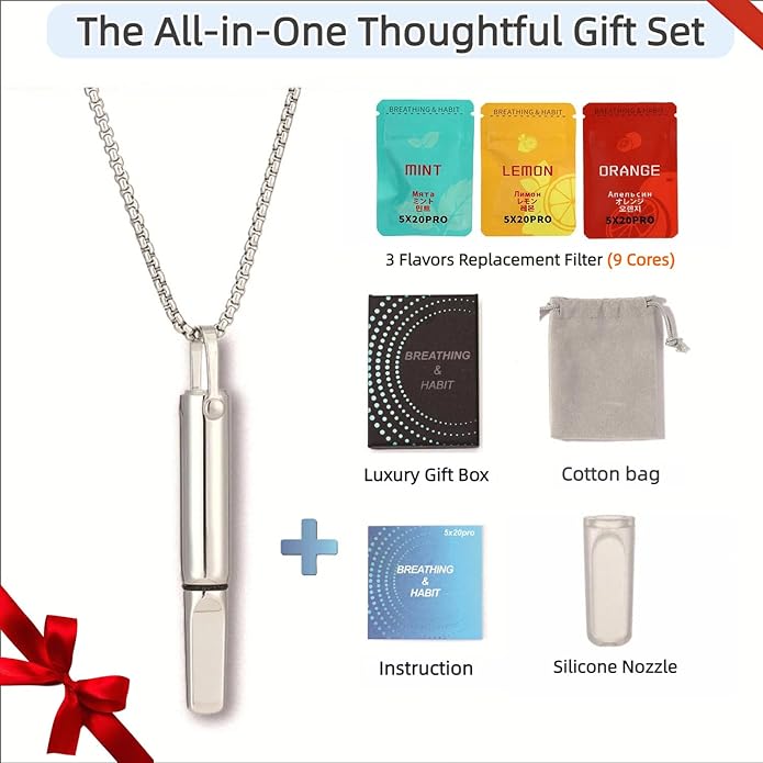 Breathing Necklace for Anxiety and Habit Management with Scented Refill Pods - Portable Mindfulness and Focus Tool for Adults