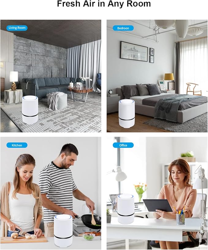 MELEDEN Air Purifier for Home with True HEPA Filters,Low Noise Portable Air Purifiers with Night Light,Desktop USB Air Cleaner