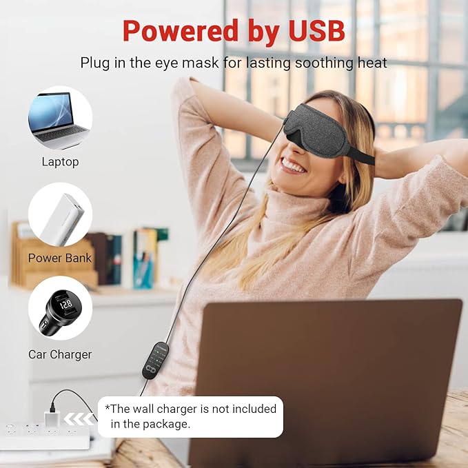 DR.PREPARE Heated Eye Mask With Temperature & Timer Control, USB Warm Compress for Dry Eyes, Sleep, Blepharitis, Dark Circles, MGD and Puffy Eyes - Earplugs Included