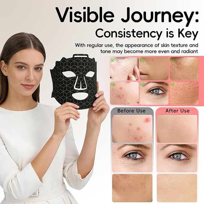 Red Light LED Facial Mask, 3 Modes Portable Silicone Skincare Mask with 850NM Infrared, Red & Blue Light Mask with Timing Function Eye Protection Cushion, for Home Use Skin Appearance Support