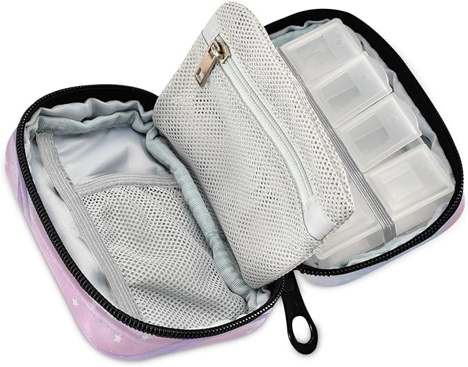 Portable Rainbow Sky Pill Case Travel Pill Organizer Zipper Pill Box to Hold Vitamins Large Capacity Medicine Bag, Travel Pill Box Pouch with Customized Name