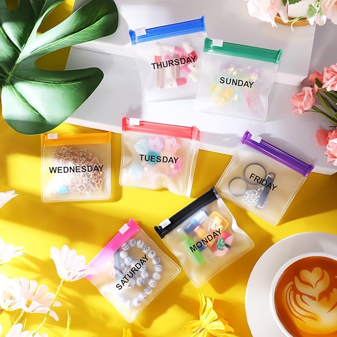 70 Pcs Pill Pouch Bags Zippered Reusable Medicine Pouches Travel Plastic Pill Bags Self Sealing Medicine Organizer with Slide Lock for Medication, Vitamins, Jewelry, Daily Small Items(Colored)