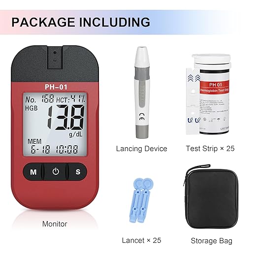 Hemoglobin Test Kits with 25 Hemoglobin Test Strips, Hemoglobin Test Meter Kit for Home Use, Home Hemoglobin Tester, Easy to Use and Read.