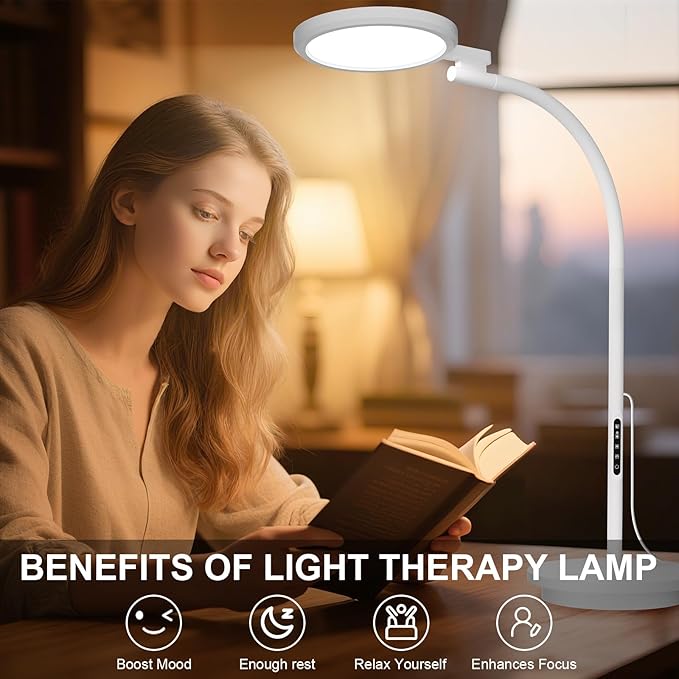 Light Therapy Lamp, LED 10000 Lux Floor Happy Therapy Light, UV-Free Sun Lamp with 5 Brightness & 5 Color Temperatures, 3 Heights for Apartment/Office/Home